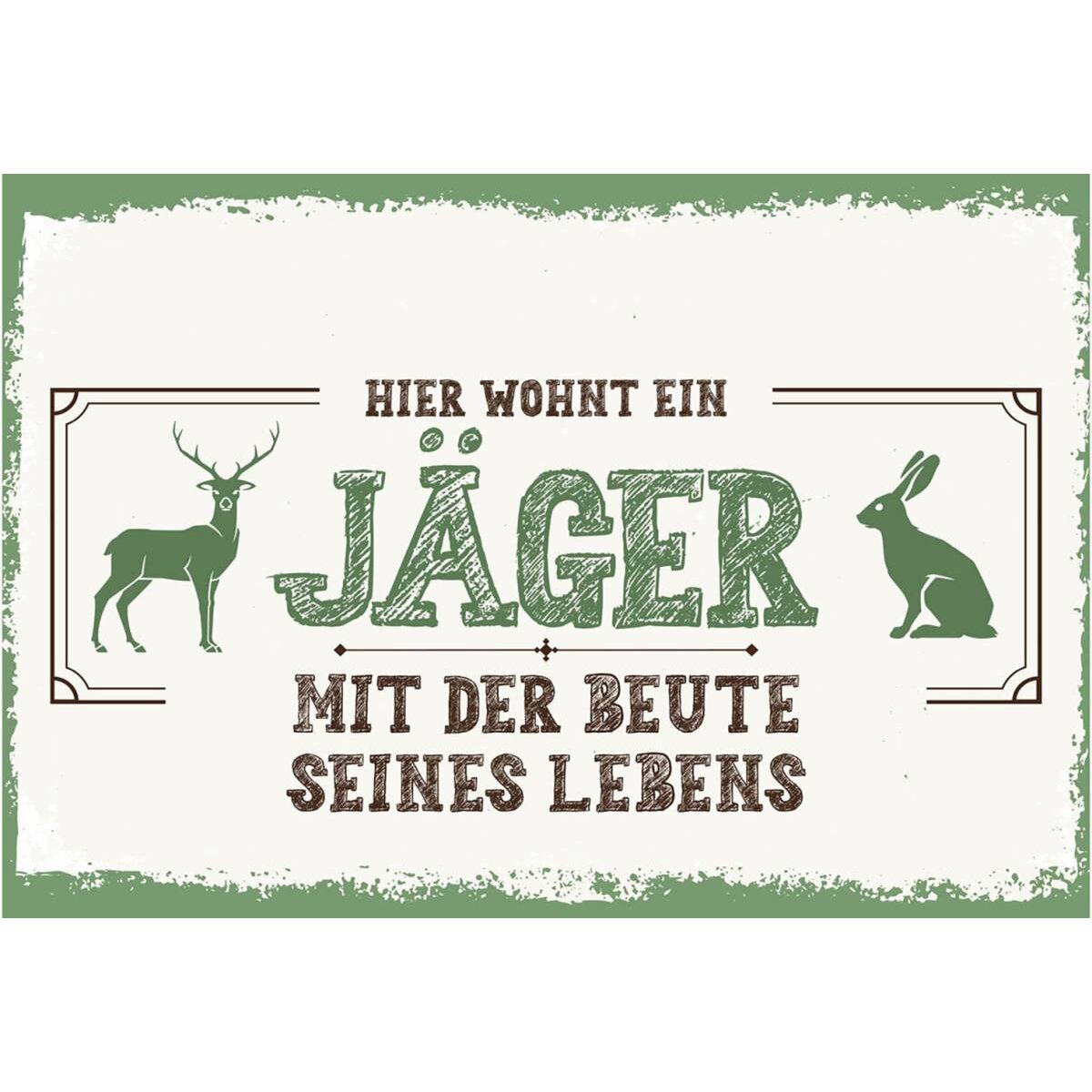 Rahmenlos Targa Decorativa In Metallo Per Cacciatori | Hier Wohnt Ein Jäger | Cartello 17x22 Cm Made In Germany