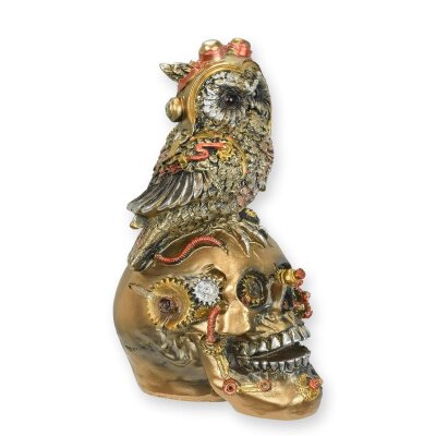 Figur Harz Steampunk Schädel mit Eule
