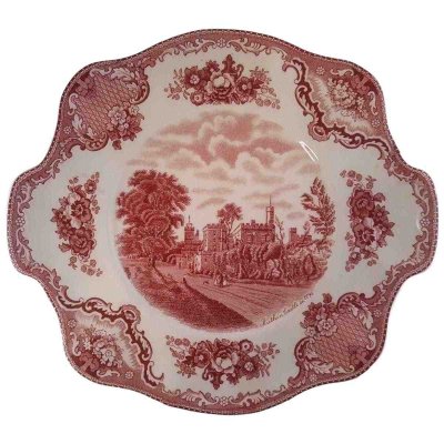 Kuchenplatte mit Henkeln Johnson Bros Old Britain Castles Rot gebraucht - sehr gut