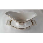 Sauciere mit Teller 1tlg Hutschenreuther Hohenberg Dekor Schwarz Gold Weiß gebraucht - sehr gut