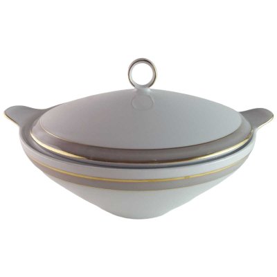 Ragoutterrine Suppenterrine Suppenschüssel Servierschüssel Goldrand Tirschenreuth Grauband gebraucht - gut