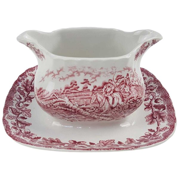 Sauciere mit Teller Myott Country Life Rot gebraucht - sehr gut