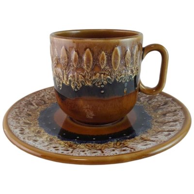 Kaffeetasse mit Untertasse Tasse Sarreguemines SDV France Fat Lava braun weiß schwarz gebraucht - akzeptabel