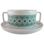 Suppentasse mit Untertasse Suppenbecher Seltmann Vohenstrauß grün blau Blumendekor gebraucht - gut