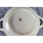 Ragoutterrine Servierschüssel mit Deckel VEB Dresden Blumendekor grün gelb Blumen gebraucht - gut