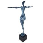 Bronzeskulptur Bronzefigur grün patiniert Patina Frau Abstrakt-Stil