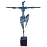 Bronzeskulptur Bronzefigur grün patiniert Patina Frau Abstrakt-Stil