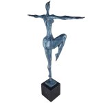 Bronzeskulptur Bronzefigur grün patiniert Patina Frau Abstrakt-Stil