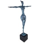 Bronzeskulptur Bronzefigur grün patiniert Patina Frau Abstrakt-Stil