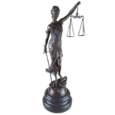 Bronzeskulptur Bronzefigur Justitia Richterin Recht Anwalt Schwert Waage