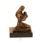 Bronzeskulptur Bronzefigur Bronze Kniend Frau Mutter mit Kind Baby Im Arm