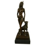 Bronzeskulptur Bronzefigur Cleopatra mit Panter