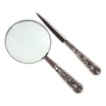 Leselupe Handlupe Vergrößerungsglas & Brieföffner Glas versilbert Set