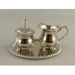 Milch & Zucker Mit Tablett Vernickelt 2cc H 8 cm