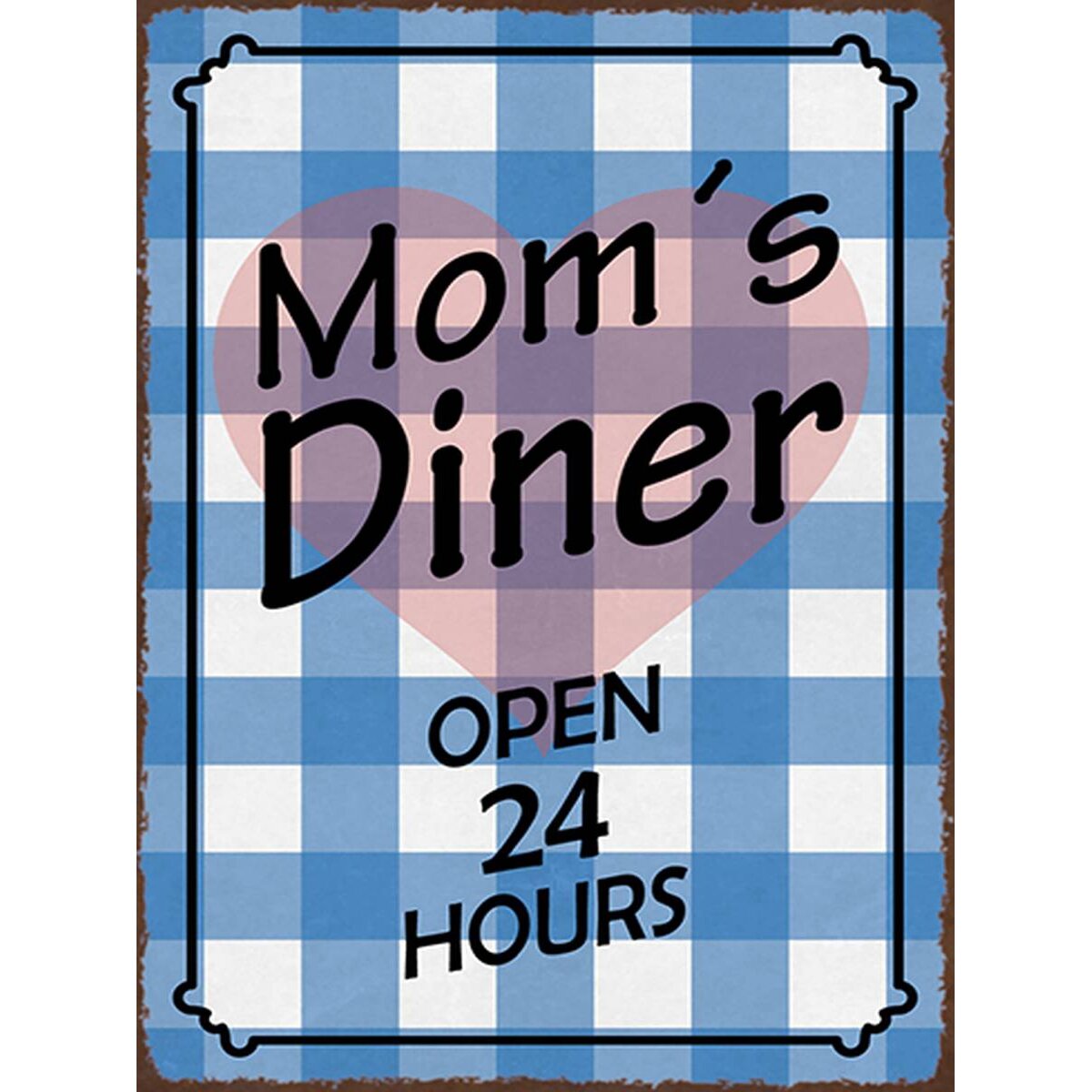 Targa In Latta Retrò Moms Diner Open 24 Hours - Cartello 20x30 Cm Per Cucina, Ristorante O Garage - Decorazione Vintage