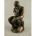 Skulptur Figur Gusseisen Denker auf einem Stein sitzend