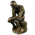 Skulptur Figur Gusseisen Denker auf einem Stein sitzend