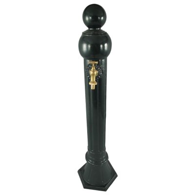 Zapfsäule Rund Alu. grün Messing Hahn H 97x23 cm
