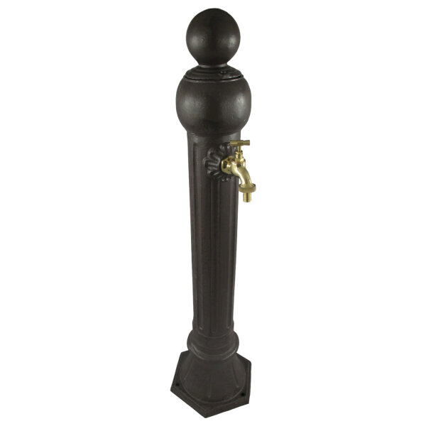 Zapfsäule Rund Aluminium rustikal braun Messing Hahn H 97x23 cm