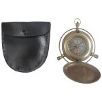 Kompass Messing Brüniert Box Leder D 9 cm