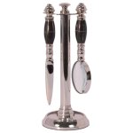 Leselupe Handlupe Vergrößerungsglas/Brieföffner auf Ständer Set vernickelt H 19 cm