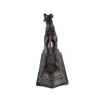 Figur Skulptur Gusseisen Bronzelook Windhund Gusseisensockel L 23,3 cm