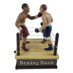 Spardose Geldbank Skulptur Gusseisen 2 Boxer Boxring Boxen mechanisch