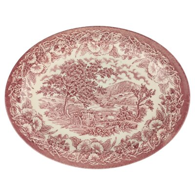 Speiseplatte 29x23 cm English Ironstone Tableware (EIT) Baumstäme auf Wagen gebraucht - sehr gut