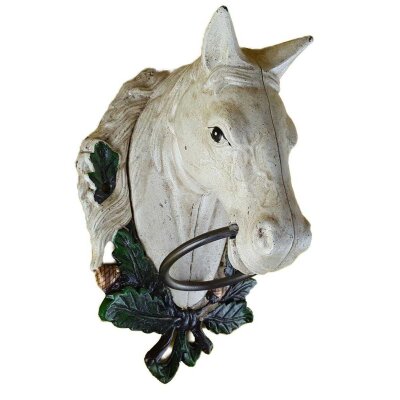 Handtuchhalter Handtuchring weißer Pferdekopf Figur Skulptur H 30 cm Gusseisen