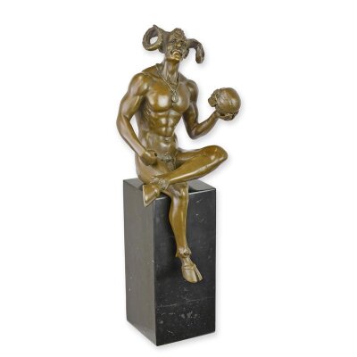 Bronzeskulptur Bronzefigur Satan mit Totenkopf