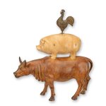 Figur Harz Bauernhof Stapel Kuh Schwein Hahn