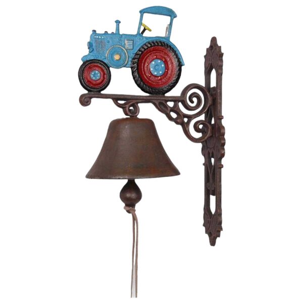 Wandglocke Türglocke Türklopfer Figürchen Gusseisen Rot-Blauer Traktor