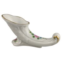 Hornvase Lindner Blumendekor Goldrand gebraucht - sehr gut