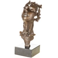 Moderne Bronzefigur weibliches Gesischt mit Blumen