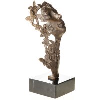 Moderne Bronzefigur weibliches Gesischt mit Blumen