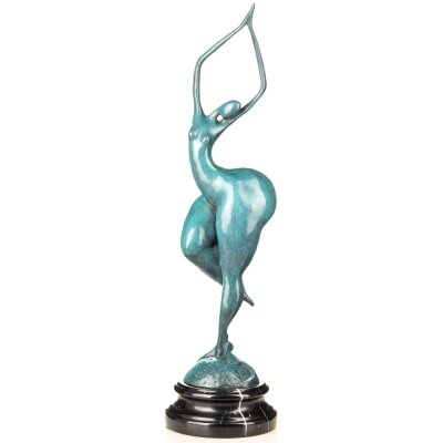 Moderne Bronzefigur abstrakter weiblicher Akt mit grüner Patina