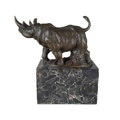 Bronzeskulptur Bronzefigur Laufender Wandelnder Nashorn