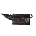 Bronzeskulptur Bronzefigur Laufender Wandelnder Nashorn