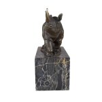 Bronzeskulptur Bronzefigur Laufender Wandelnder Nashorn