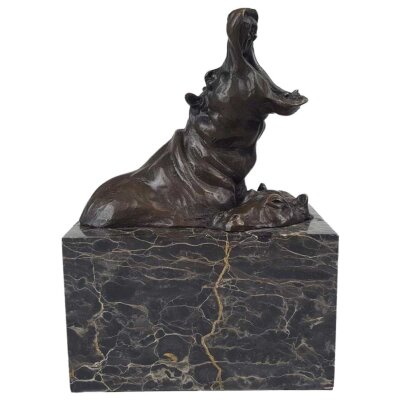 Bronzeskulptur Bronzefigur Zwei Badende Nilpferde Klassisch