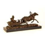 Bronzeskulptur Bronzefigur Pferd Zieht Einen Schlitten