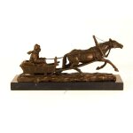 Bronzeskulptur Bronzefigur Pferd Zieht Einen Schlitten