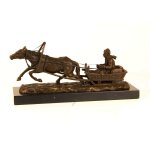Bronzeskulptur Bronzefigur Pferd Zieht Einen Schlitten