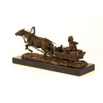 Bronzeskulptur Bronzefigur Pferd Zieht Einen Schlitten