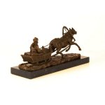 Bronzeskulptur Bronzefigur Pferd Zieht Einen Schlitten