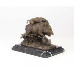Bronzeskulptur Bronzefigur Hunde Greifen Wildschwein An