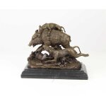 Bronzeskulptur Bronzefigur Hunde Greifen Wildschwein An