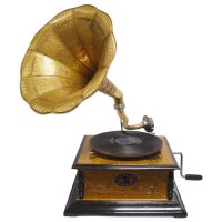 Trichtergrammophon Grammophon Holz Quadratisch geschnitzt