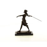 Bronzeskulptur Bronzefigur Frau Amazonen Kriegerin mit Speer