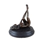 Bronzeskulptur Bronzefigur Erotik Frau Liegend Auf Dem Boden Art-Deco-Stil #46518